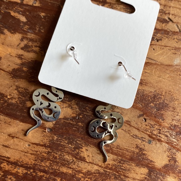 Witchy Silver Snake Moon Phase Earrings - Picture 4 of 4
